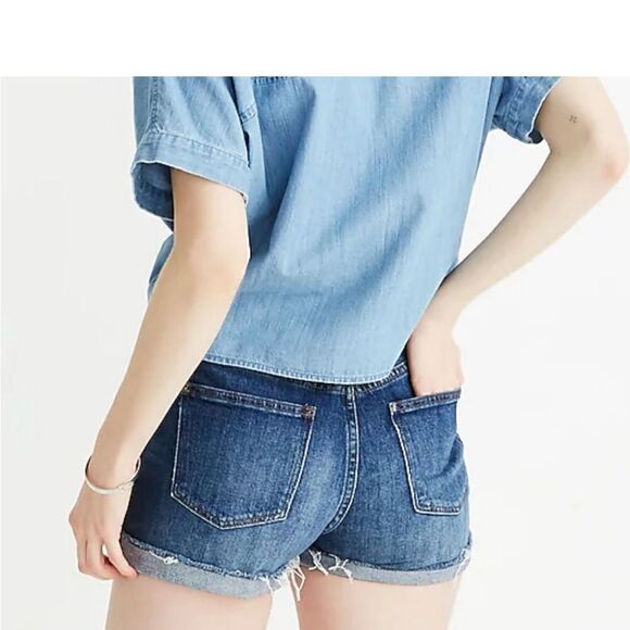 NWT Madewell High Rise Raw Hem Denim Short Lemoybe wash - Picture 9 of 11